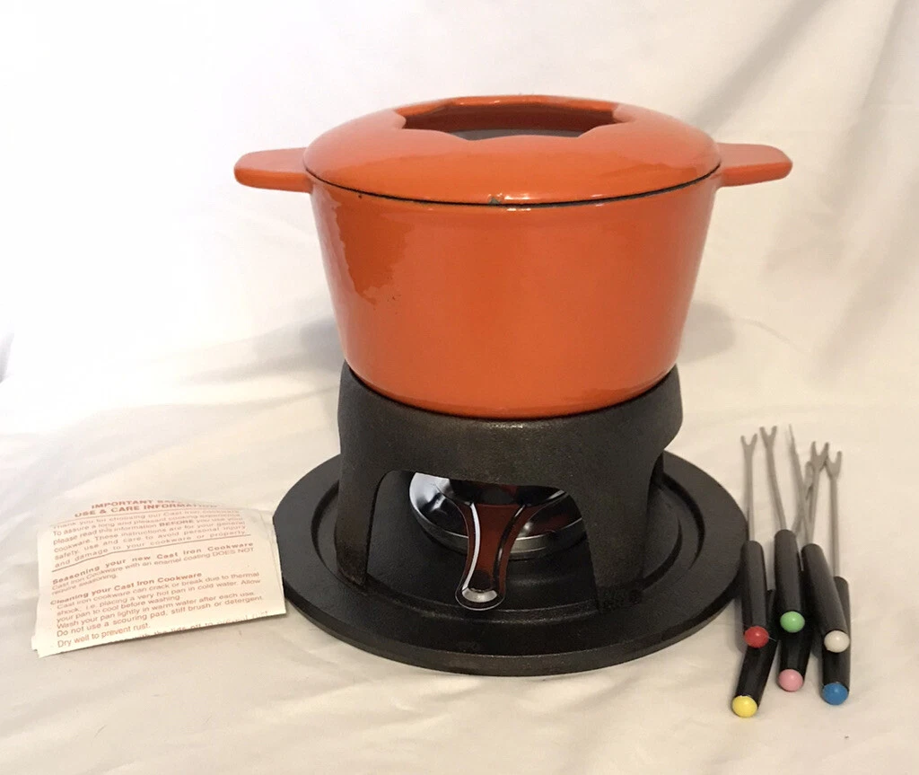 Rachael Ray Orange Enamel Cast Iron Cookware Oven Stove 1.5 Qt. Fondue Set