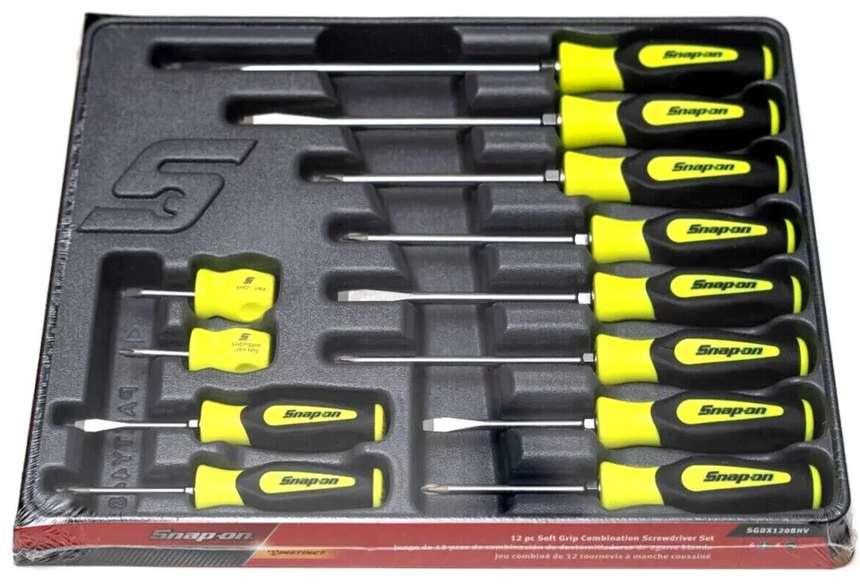 SNAP ON TOOLS USA SGDX120BHV 12pc HI-VIZ YELLOW Soft Grip Combo Screwdriver Set+ - Image 2 of 4