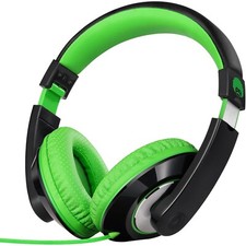 Comfort Kids Headphones for School Lightweight Over-Ear Wired 3.5mm Black/Green