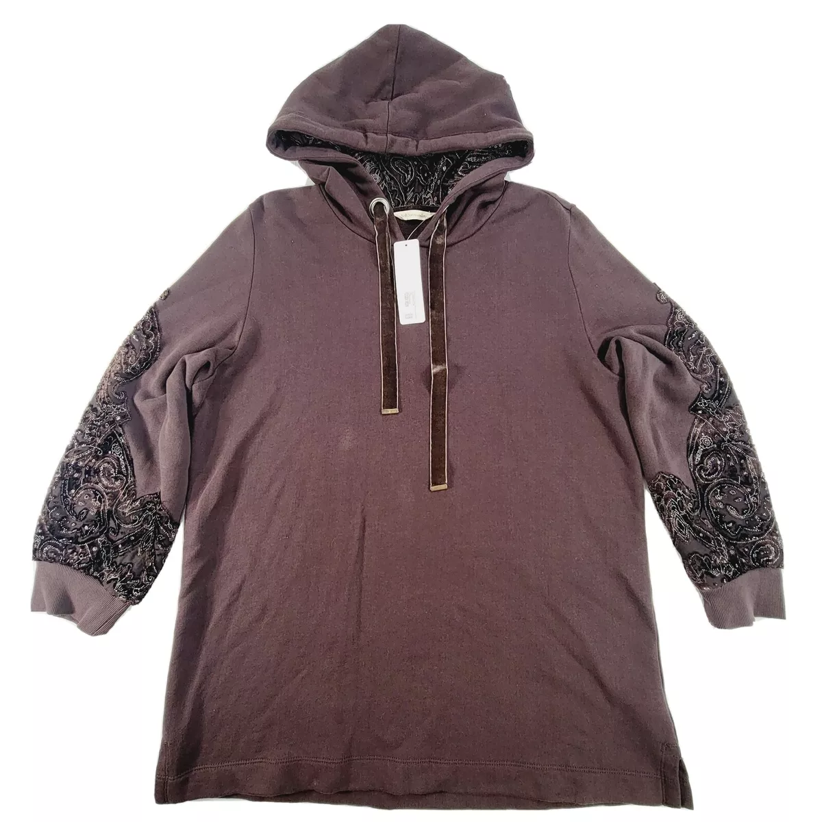 NWT Soft Surroundings Northstar Hoodie Velvet Trim Brown Size L
