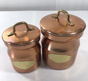Vintage Copper Brass Kitchen Canister Set Of 2 Flour Sugar