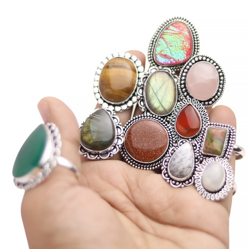 Placcato Argento Handmade Gioielli Regolabile Anelli Per Donna Lotto 10 Pezzi - Foto 3 di 11