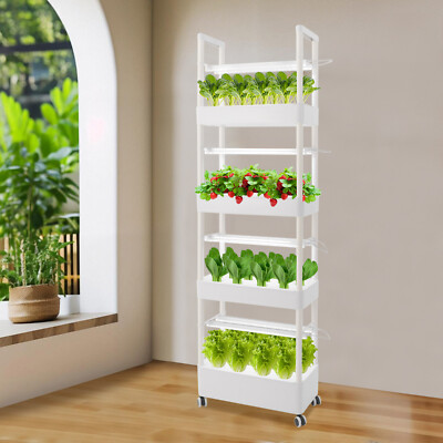 Hydroponic Growing Tower With LED Lights Mobile Base 56 Pods Vertical Gardening