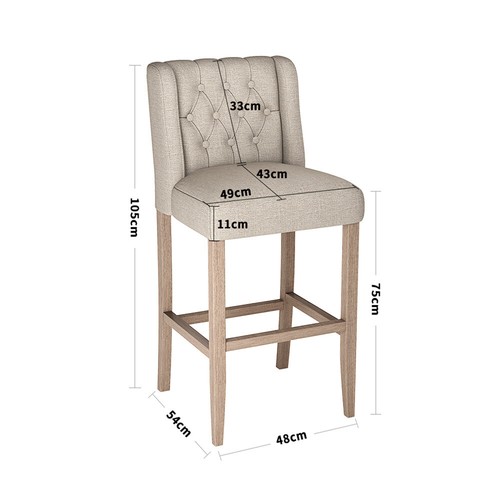 2PC Bar Stools Linen Fabric Backrest Breakfast Stool Kitchen Pub Chair Barstools - Picture 18 of 23