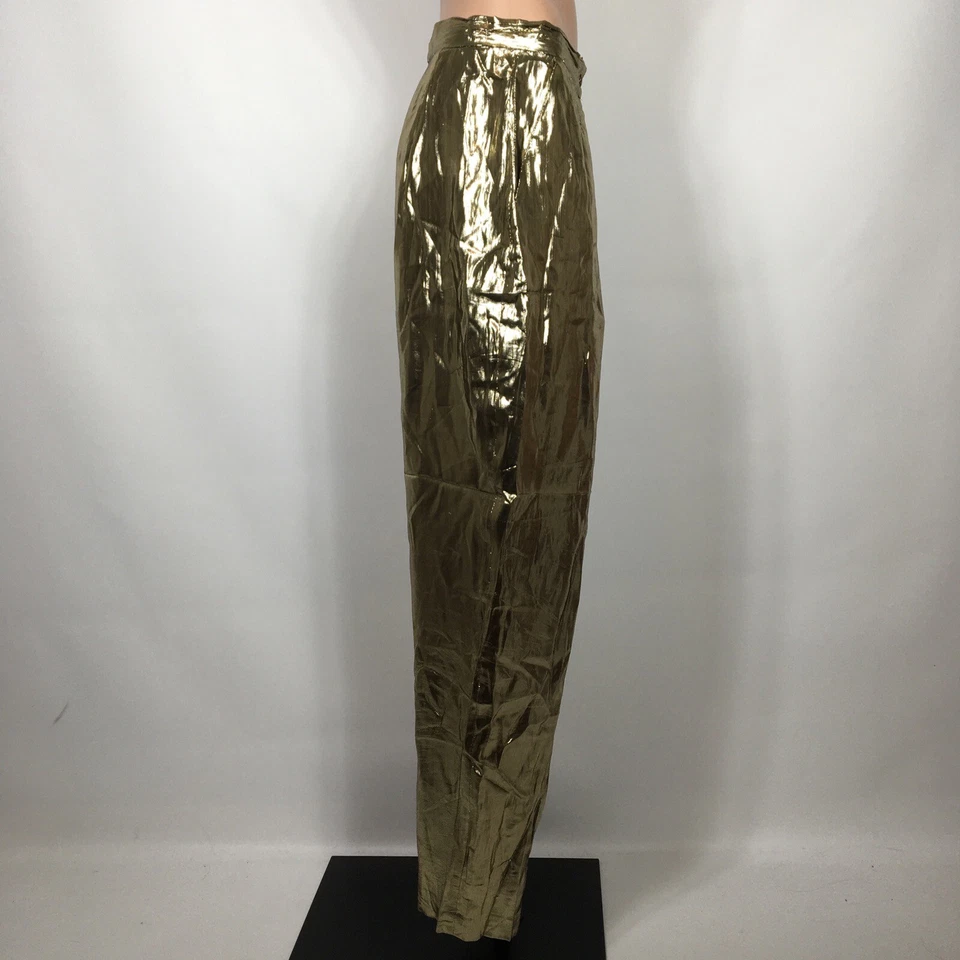 VTG 80s C.G. Designs Metallic Gold Lamé Disco Pants Tapered Club Lame S 10 - Image 4 of 4