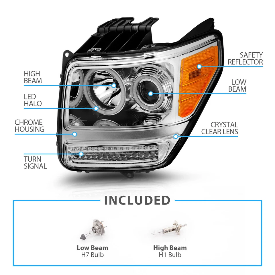 Par de faros cromados proyectores de señal de giro LED para Dodge Nitro 2007-2012 Foto 4 de 4
