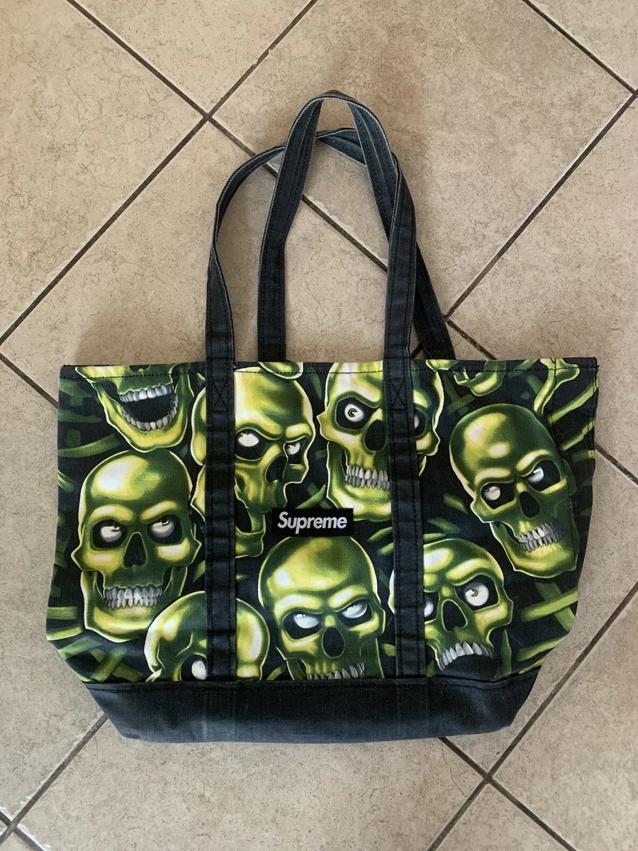 Supreme Skull Pile Tote Bag SS18 Black Green Liquid Blue Denim