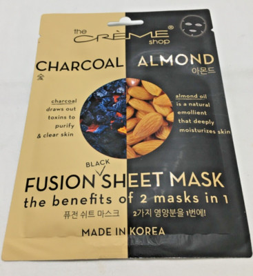 The Creme Shop - 2 in 1 Fusion Black Face Sheet Mask Charcoal & Almond - 1 Count
