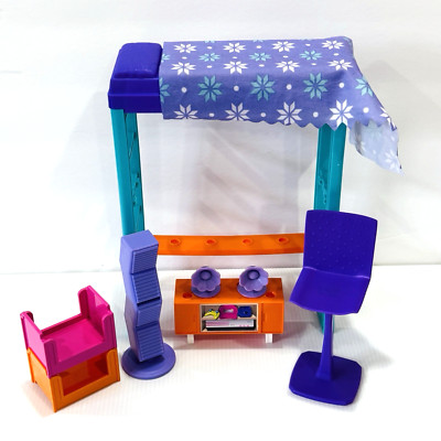 Barbie Stacie Expanding Loft Bed Chair TV Stand Speakers Bins Blanket READ