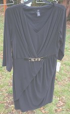 JBS Women's Plus Size 2X Dress Black 3/4 Sleeves Gold tone Chain Free Shipping