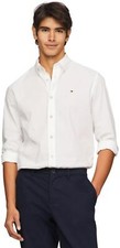 TOMMY HILFIGER Men's Long Sleeve Button Down Poplin Shirt in Regular Fit, OpticW