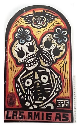 Girl Friendship Day Of The Dead, Pinche Grabador, Magnet Art 3.75'' x 2.25''