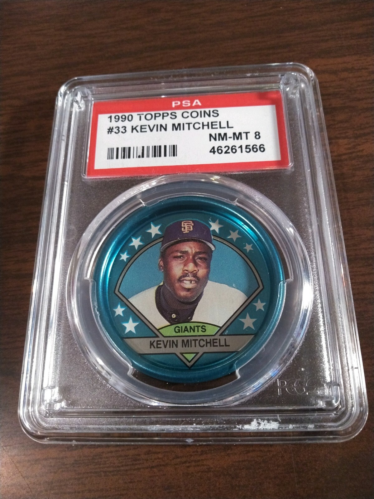 1990 Topps Coins #33 Kevin Mitchell Giants graded PSA 8 NM-MT Pop. 2 