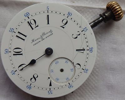 Haas & Privat Chaux de Fonds pocket watch movement & enamel dial 45 mm stem to 3