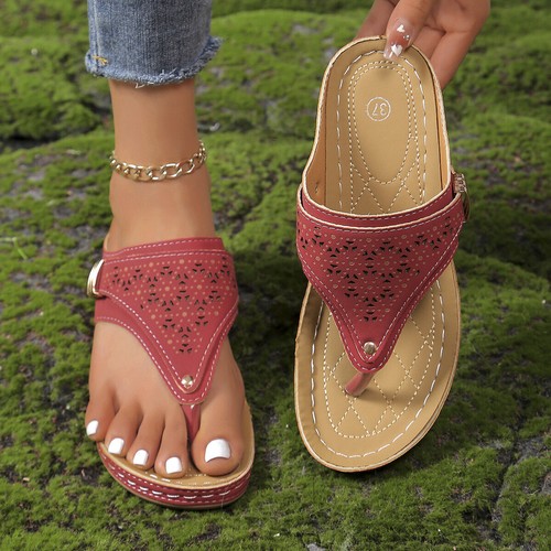 Womens Ladies Flip Flops Sandals Summer Open Toe Wedge Beach Mules Shoes Size UK - Picture 12 of 32