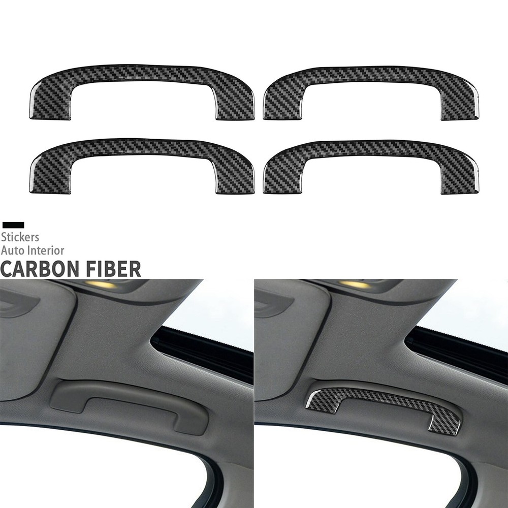 4Pcs Real Carbon Fiber Interior Roof Handle Cover Trim For Infiniti Q50 2014-20