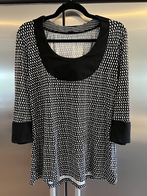 Marina Rinaldi Pullover Black White Top Short Sleeve Size M