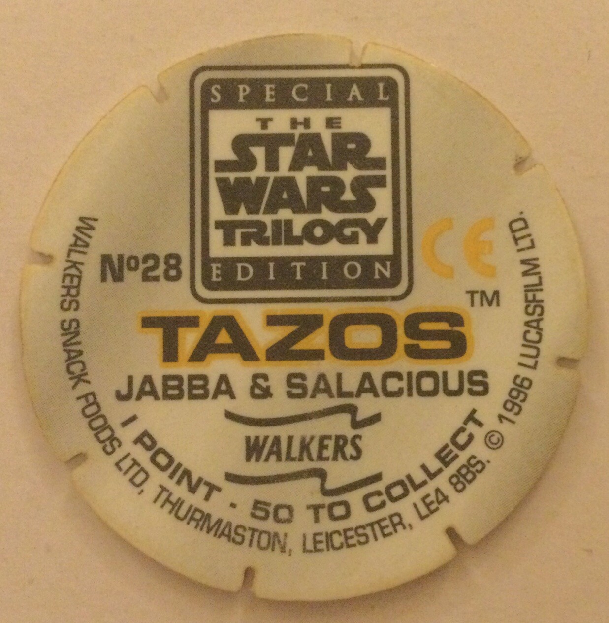 Star Wars Tazos/Pog Vintage 1996 No 28 Jabba & Salacious Disc by Walkers eBay