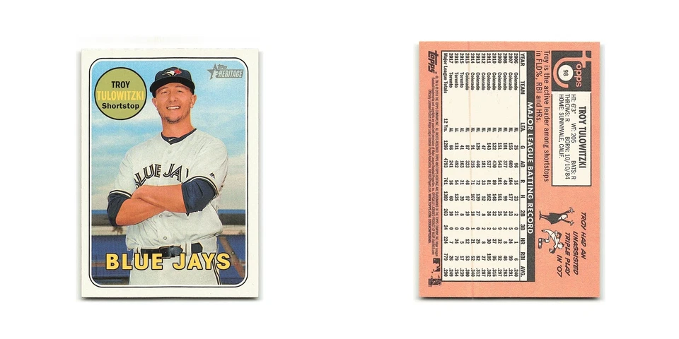 Troy Tulowitzki 2018 Topps Heritage #98 Toronto Blue Jays Baseball Card NM - Image 3 of 3