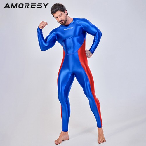 AMORESY Men's Shiny Jumpsuits Tracksuits Cycling Tights Overalls Activewear Sets - Picture 7 of 32