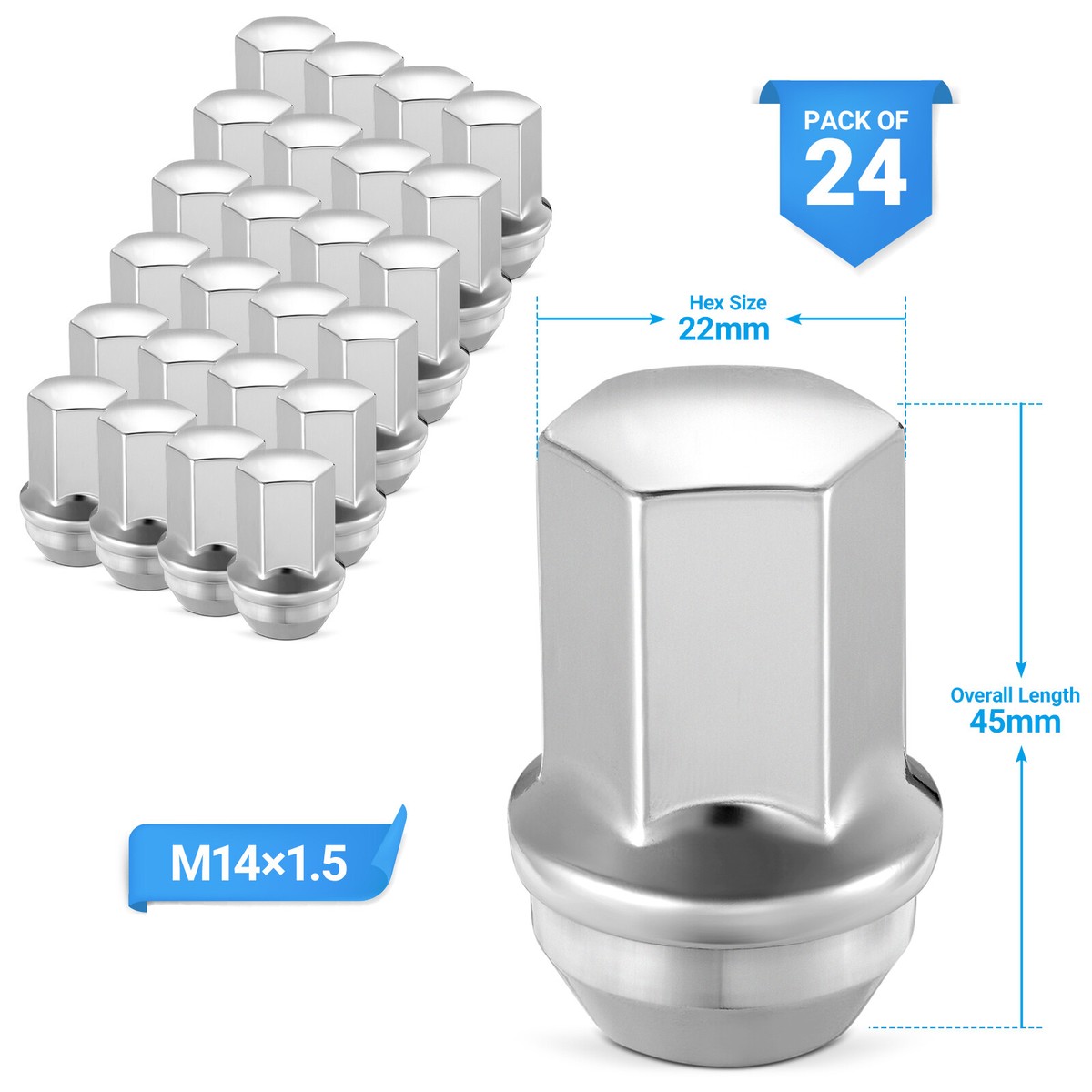 24x Chrome 14x1.5 Factory Lug Nut 1.75