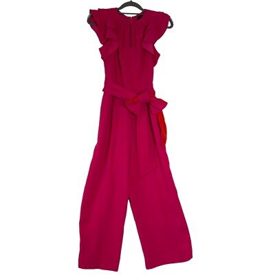 Crew Size 00 Pink Fushia Jumpsuit Ruffle Sleeve Keyhole Tie