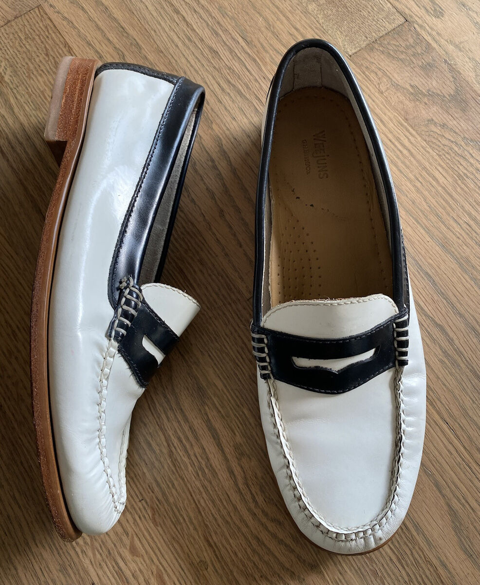 Women's G.H.BASS & CO Black & White Leather Weejuns Penny Women's G.H.BASS & CO Black & White Leather Weejuns Penny