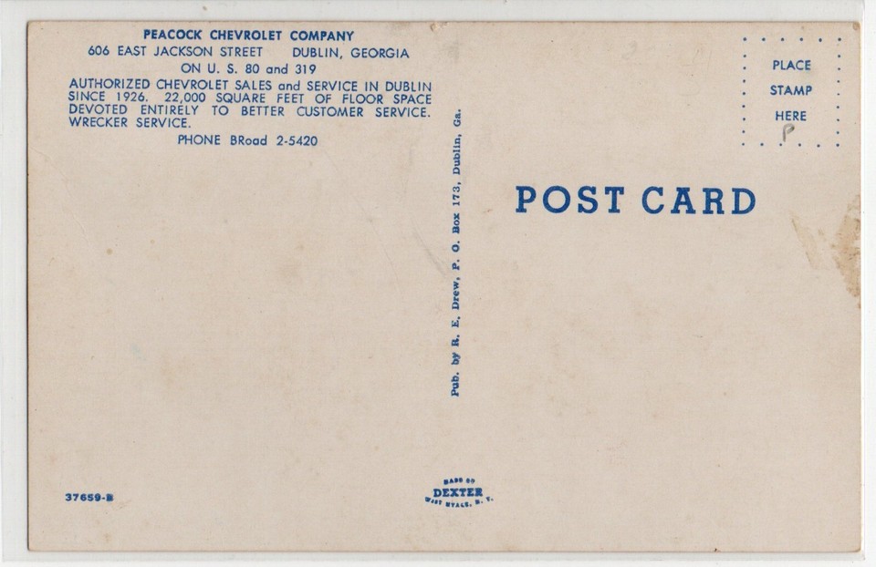 1960 Car Dealership Postcard Peacock Chevrolet Dublin 1957