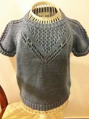 NEU OHNE ETIKETT - VERTBAUDET - MÄDCHEN - BLAU GLITZERNDER KURZÄRMELIGER PULLOVER - ALTER 5 JAHRE 