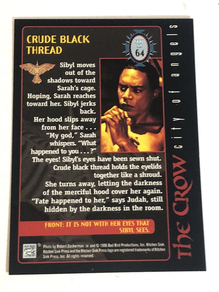 Crow City Of Angels Vintage Trading Card 69 Crude Black Thread eBay