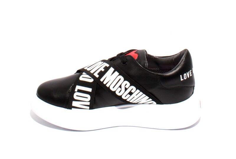 Love Moschino 15254 Black White Leather Logo Lace Platform