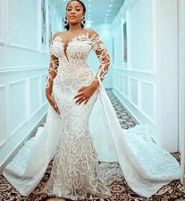 Gorgeous Mermaid Wedding Dresses Detachable Train Lace Appliques Bridal Gowns