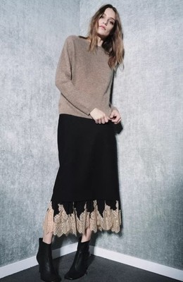 ZARA NWT WOMAN SS25 ZW COLLECTION COMBINED LACE SKIRT BLACK Size M Ref 5344/103