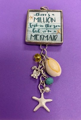 Plunder Mermaid Sea Charm Pendant Shell Glass Pearl Silver Blue Yellow (AW40)