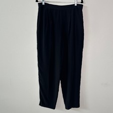 Talbots Womens Silk Neutral Black High Rise Pleated Tapered Trousers 12 Office