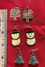 3 Pair Christmas Pierced Earrings, Exc Cond PreOwn FAST FREE Shipping