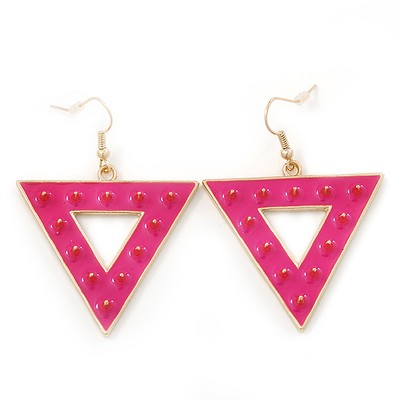 Groovy Neon Pink stachelige dreieckige Ohrhänger in Vergoldung - 5,5 cm Länge