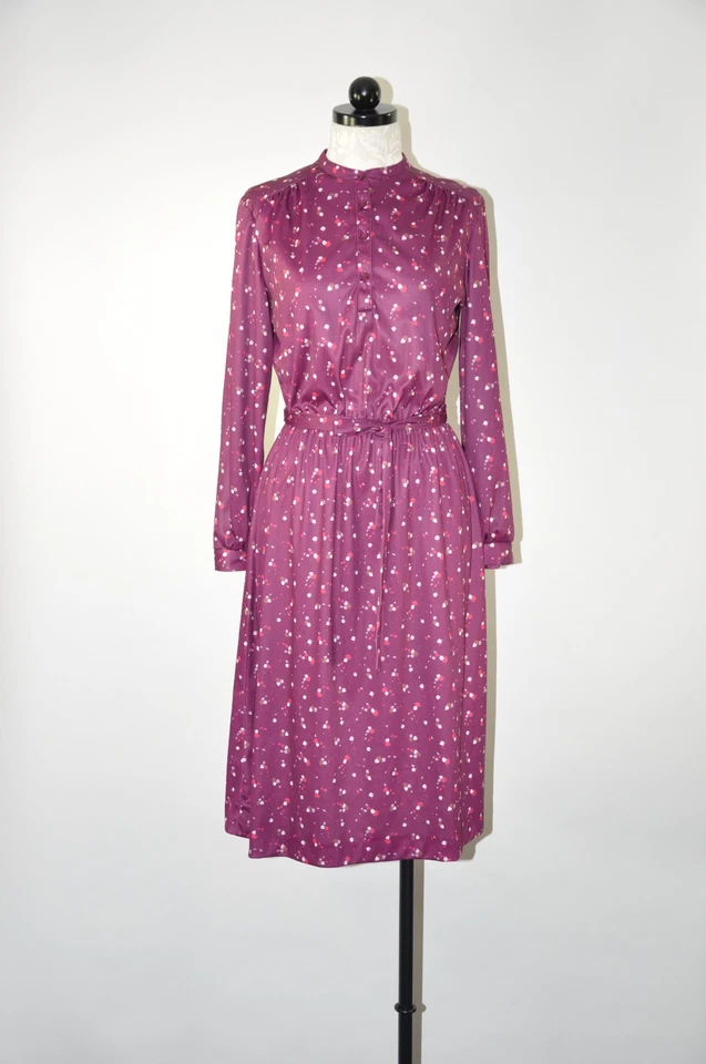 Vestido Jersey Manga Larga Estampado Hojas Otoño Púrpura Violeta Años 70 De Colección Mujer S M Foto 2 de 4