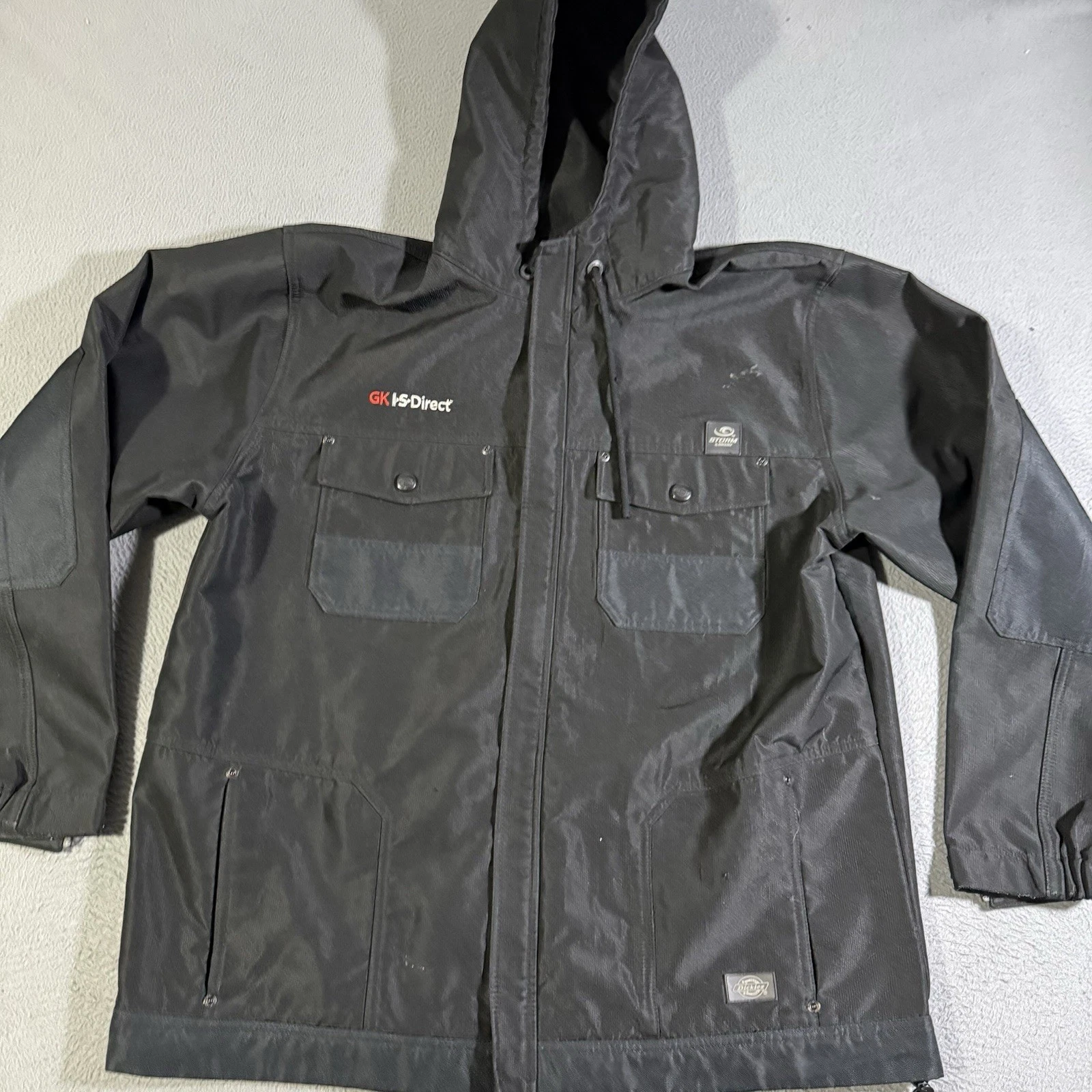 Dickies Storm Jacket Mens XL Black Hooded Full Zip Windbreaker Embroidered
