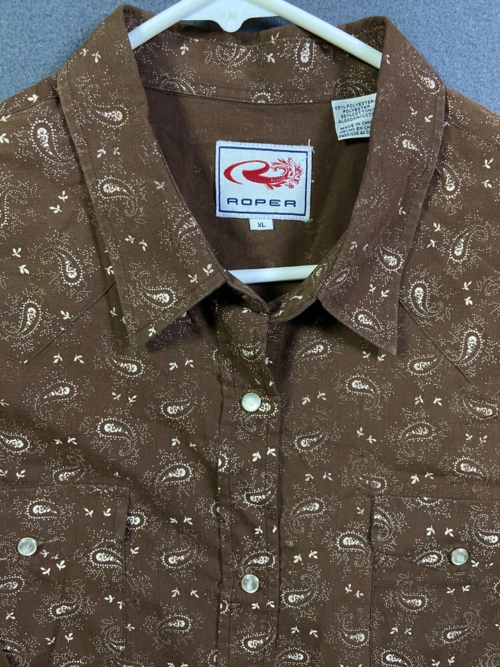 Camisa informal Roper para mujer marrón cachemira abotonada vaquera occidental XL perla a presión Foto 2 de 4