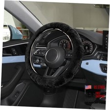 Fuzzy Steering Wheel Cover 15 Inch Soft Wool Fur Steering Wheel Black
