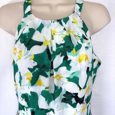 Vince Camuto Halter Style Floral Fit and Flare Midi Dress White Green Sz 6