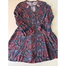 American Eagle Paisley Boho Mini Dress Blue Red Long Bell Sleeve Viscose Medium