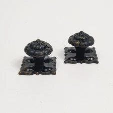 2 Small Vintage Brass Drawer Knobs with Square Backplates