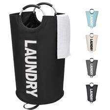Maxsilan 90L Large Laundry Basket, Freestanding Tall Clothes 90L, Black