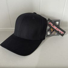 Black Flexfit Original Fitted Stretch Hat Baseball Cap Blank S/M Small/Medium