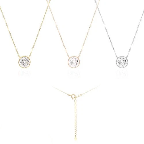 14K Gold 2CT CZ Bezel Solitaire Adjustable Necklace 16"-18" - product listing photo