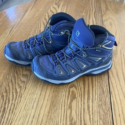 Salomon X Ultra Mid Hiking Boots Women s 8.5 Blue Yellow Athletic Gore Tex 