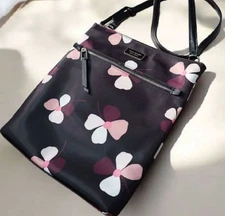 m1205 kate spade New York Nylon Floral Crossbody Bag Black Leather Strap