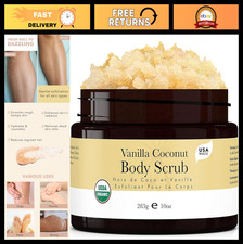 Organic Vanilla Coconut Body Scrub - Natural Sugar Exfoliator for Dry Skin, Mois